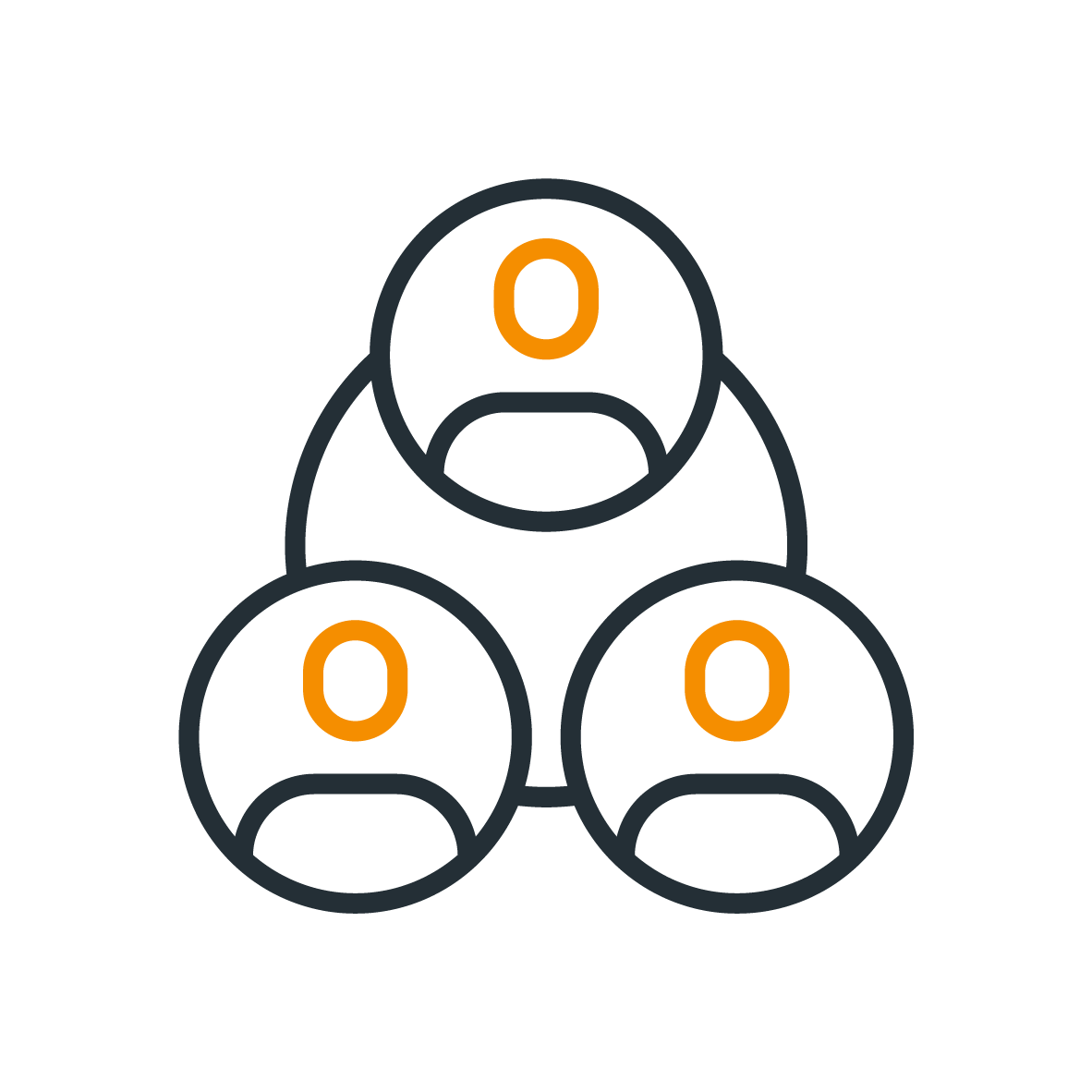 A glyph of a three people conjoined by a circle